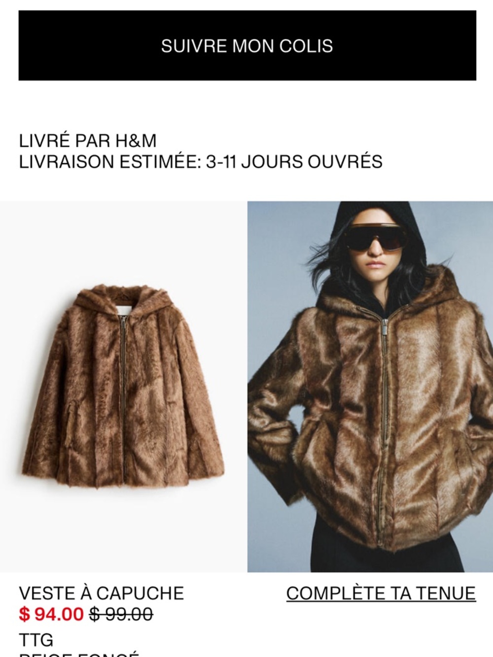 H&M Brown Faux Fur Hooded Bomber Jacket